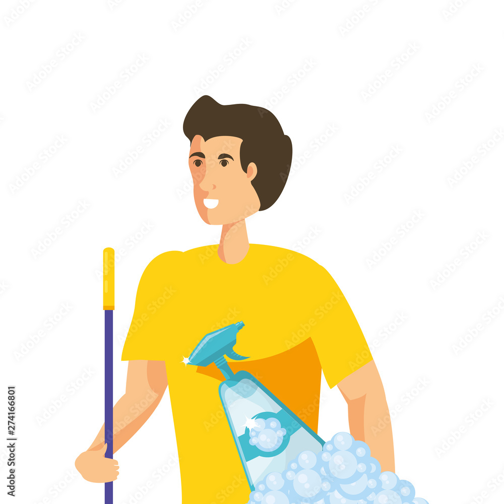 Isolated man cartoon cleaning design Isolated man cartoon cleaning design