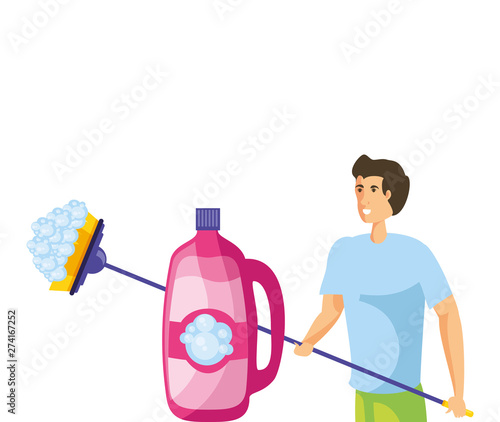 Isolated man cartoon cleaning design