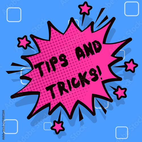 Handwriting text writing Tips And Tricks. Conceptual photo means piece advice maybe suggestion how improve Spiky Blank Fight and Screaming Angry Speech Bubble with Thick Dark Outline