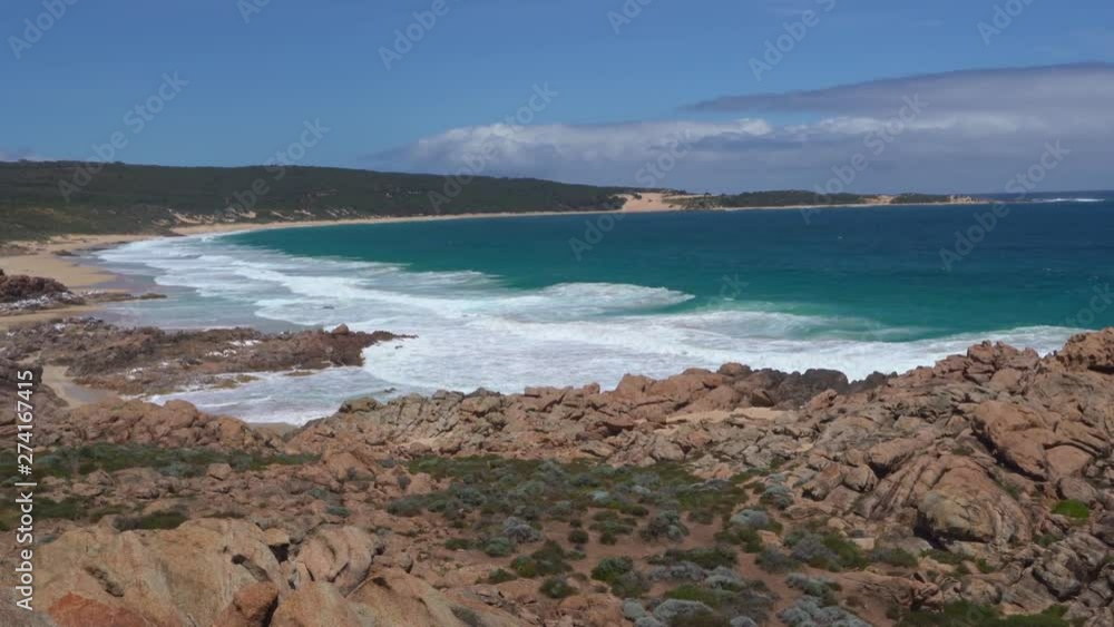 Amazing rocky coast of Margaret River with turquoise clear water breaking against the rock formation Amazing rocky coast of Margaret River with turquoise clear water breaking against the rock formation