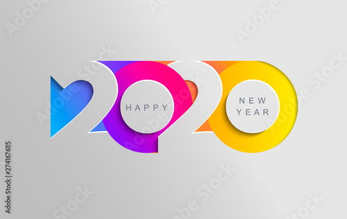 Happy 2020 new year insta colour banner in paper style for your seasonal holidays flyers, greetings and invitations, christmas themed congratulations and cards. Vector illustration.