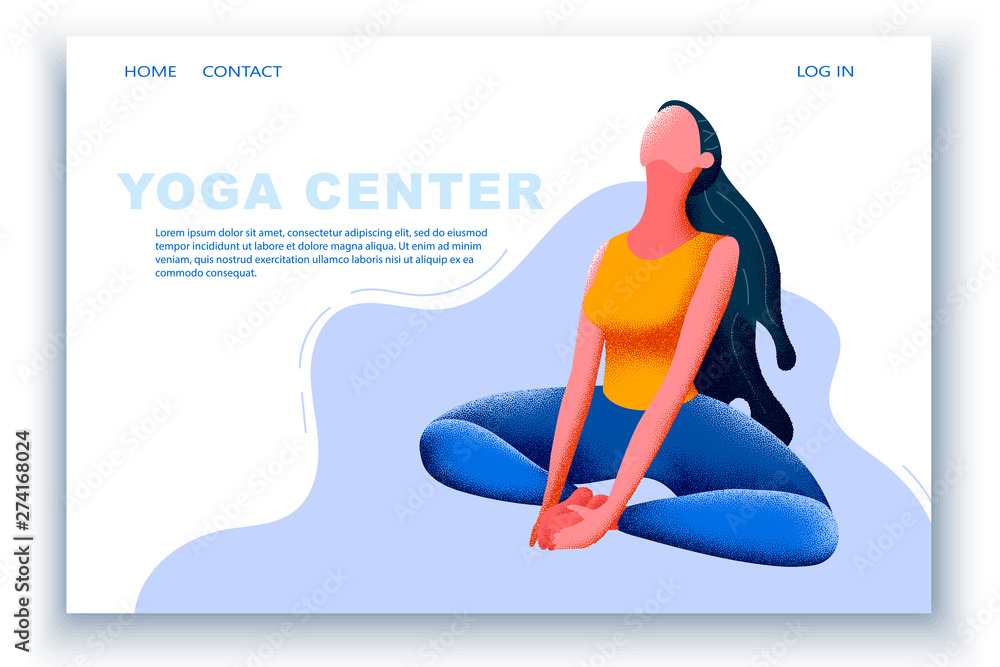 girl practices yoga, beautiful posture, illustration in flat style, bright juicy colors with a grainy texture. Template for the web page of the sports club