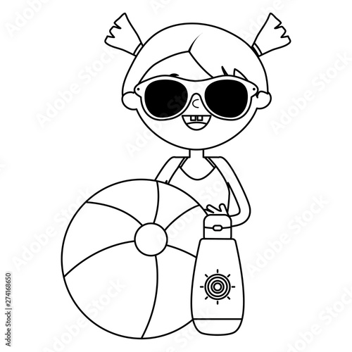 cute little girl with solar blocker and balloon beach