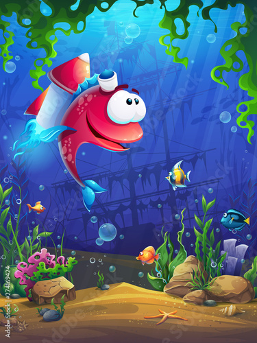 Bright background image vector illustration with fish