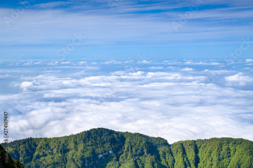 Peaks and seas of clouds under blue sky and white clouds, Emei Mountain, Sichuan Province, China photo