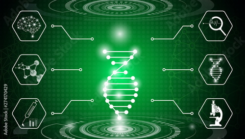 abstract background technology concept in green light,human body heal,technology modern medical science in future and global international medical with tests analysis clone DNA human