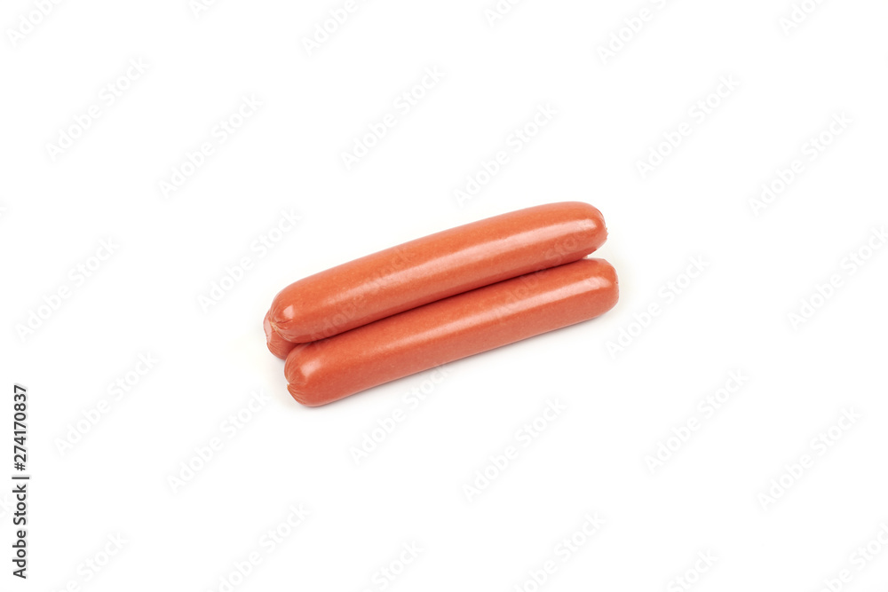 Fresh boiled sausages, isolated on white background Fresh boiled sausages, isolated on white background