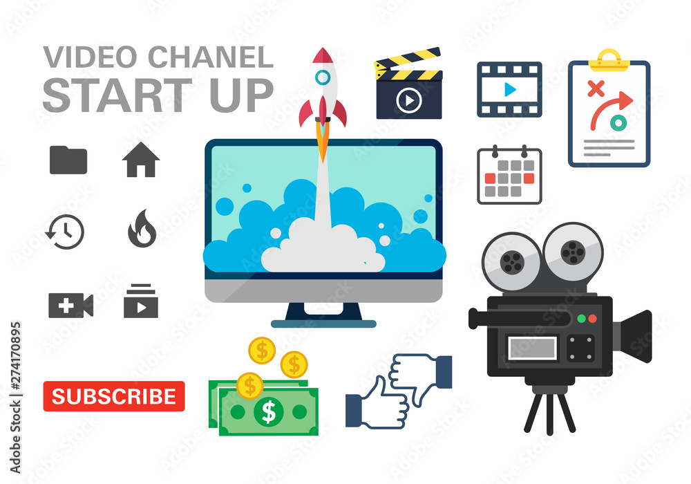 element icon set in making video channel start-ups to earn income money element icon set in making video channel start-ups to earn income money