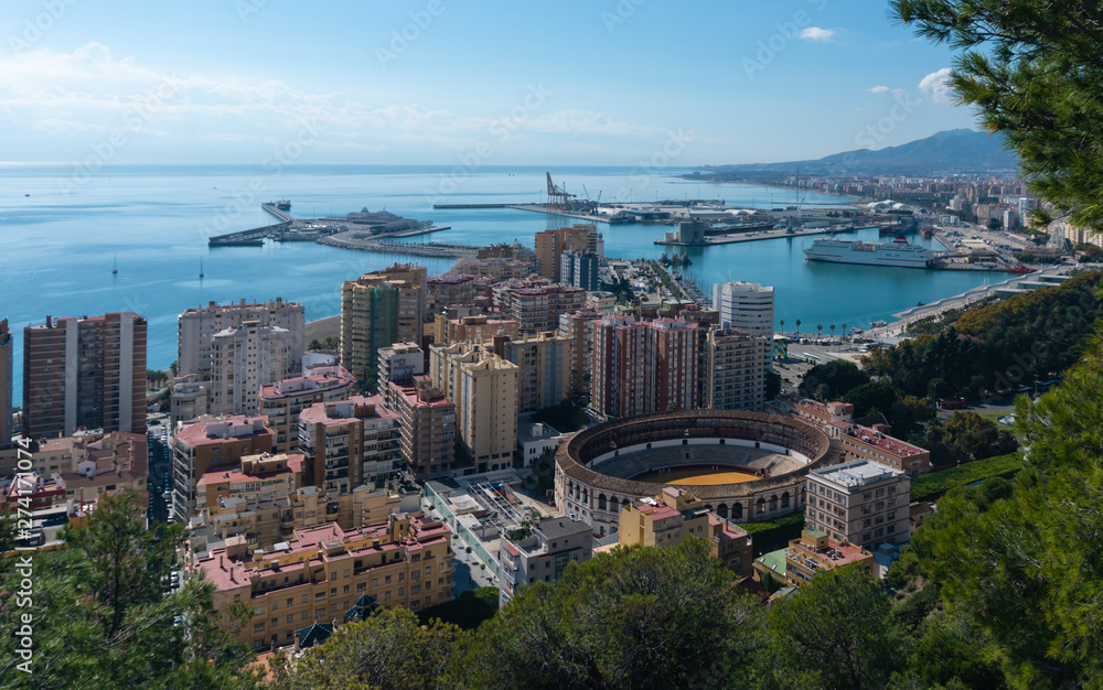 View of ocean harbor in Malaga, Spain