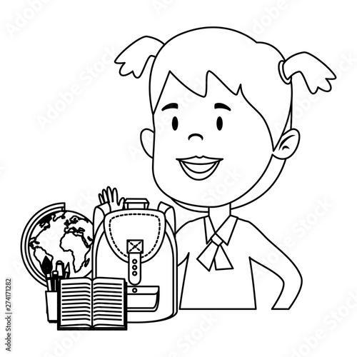 happy student girl with schoolbag and world map