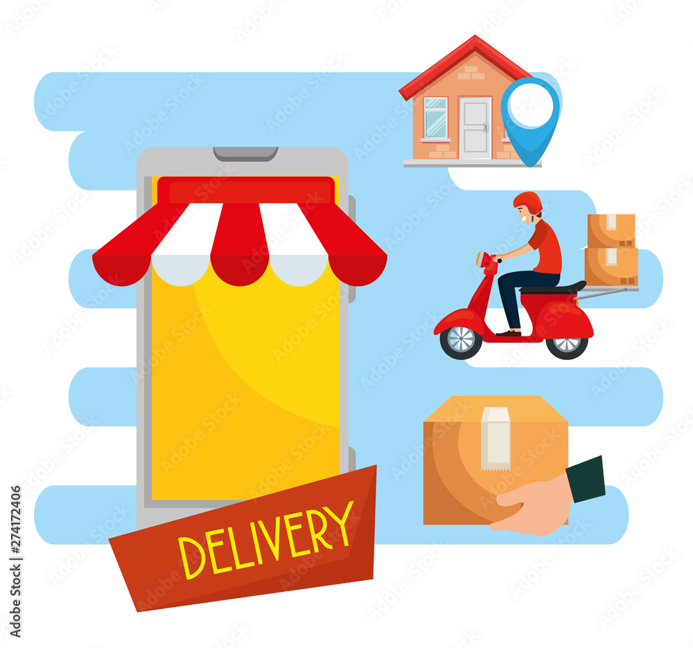 man in the motorcycle with boxes packages and smartphone man in the motorcycle with boxes packages and smartphone