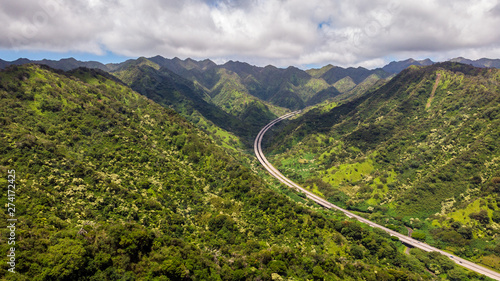 H3 Highway Aerial Drone Shot in Oahu, Hawaii