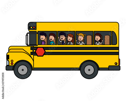 school bus transport with group of kids