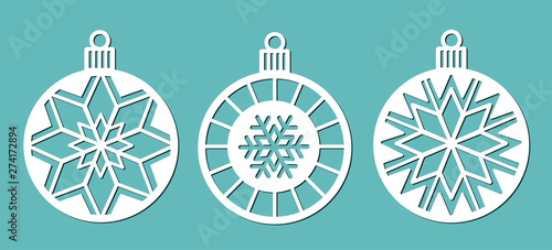 Christmas balls. A set of stencils for cutting. Christmas tree decoration for laser cutting, drawing, printing.