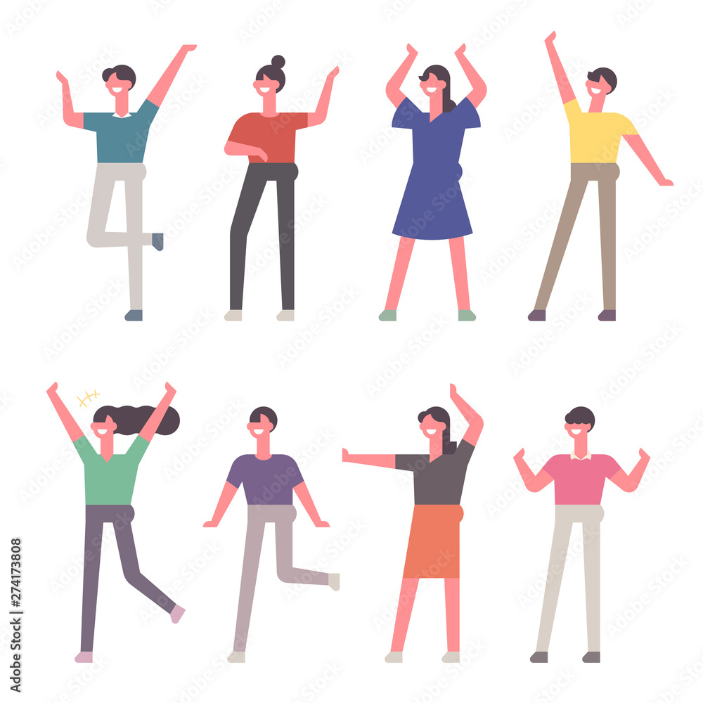 Fototapeta premium A set of excited people. flat design style minimal vector illustration.