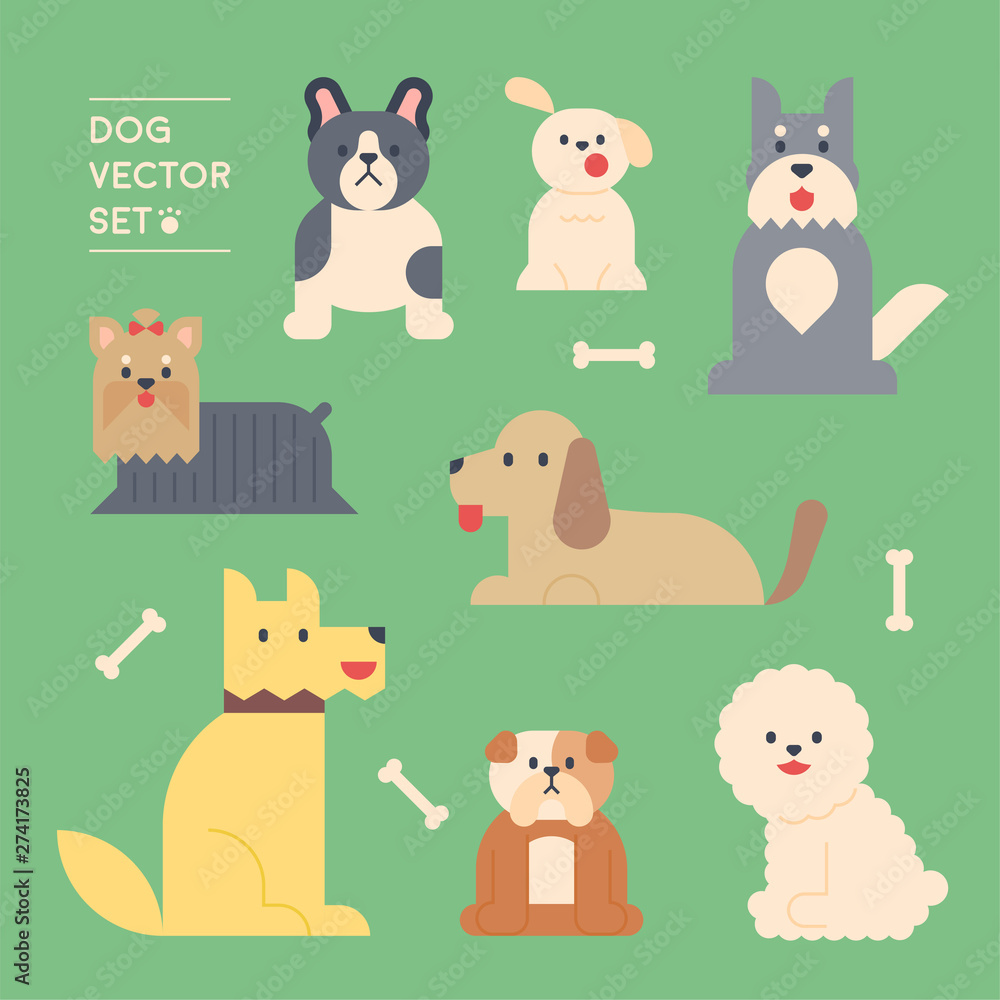 Various breeds of dogs. flat design style minimal vector illustration.