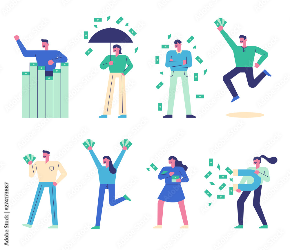 People with huge amounts of money are wasting money. flat design style minimal vector illustration.