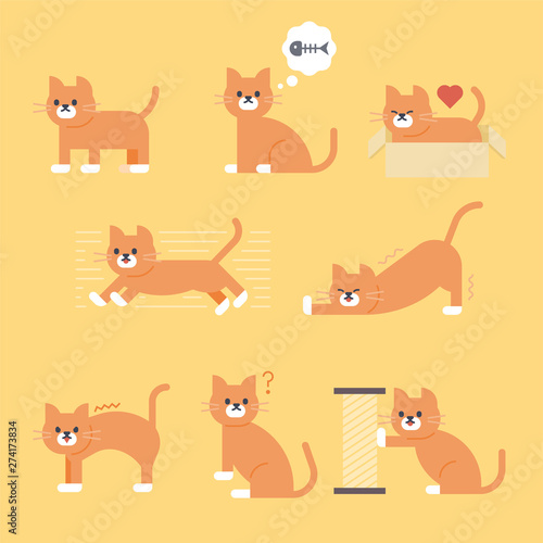 A day of a cute cat. flat design style minimal vector illustration.