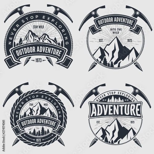 Set of Outdoor Adventure vintage label, badge, logo or emblem. Vector illustration.