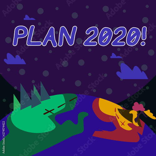 Handwriting text writing Plan 2020. Conceptual photo detailed proposal for doing or achieving something next year Mountain View with Marked Hiking Trail and Trekking Tracks for Outdoor Ads