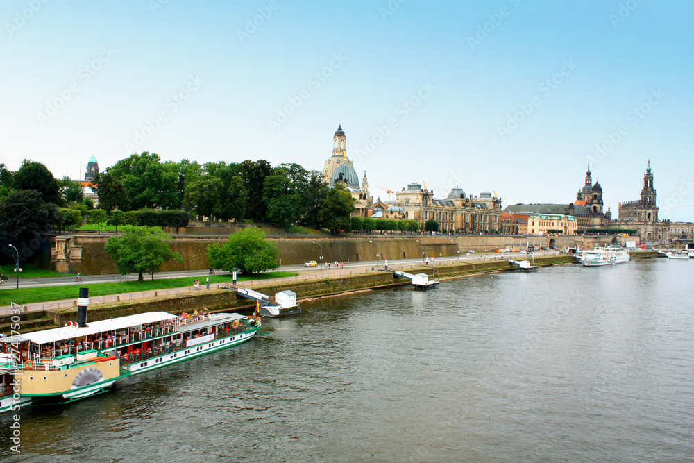 cityscape of Dresden city in Germany on Elbe River.