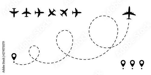 Airplane Track to Point. Line Way or Air Lines Path