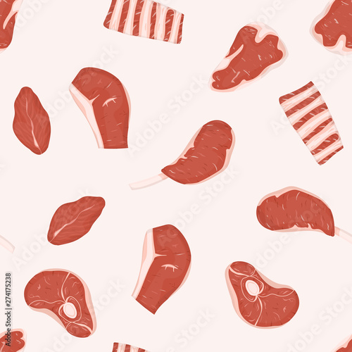 Set of red raw meats cuts.