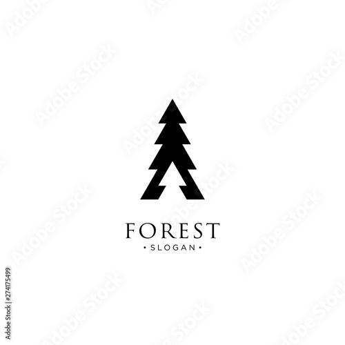monoline forest, mountain and wave logo icon vector