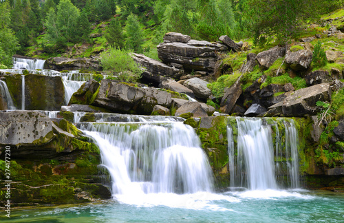 Waterfall in Ordesa and Monte Perdido National Park. Pyrenees mountain. Province of Huesca  Spain. 