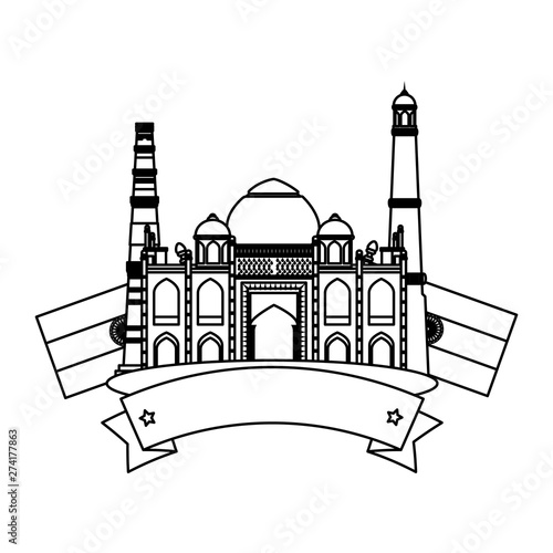 taj mahal indian building with flags