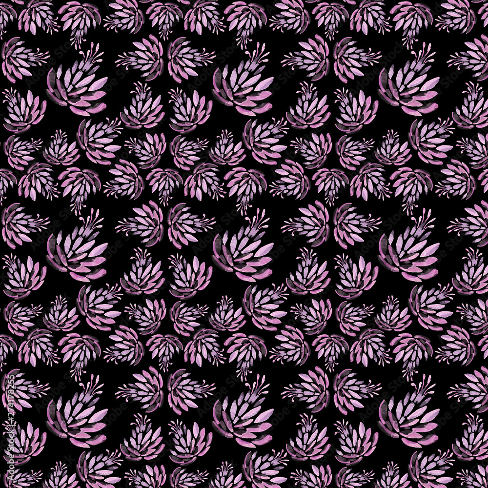 Fototapeta premium Lily pattern with watercolor painted ornament. Floral background. Hand painted illustration