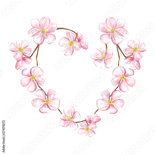 Cherry blossom branch. Watercolor template flower logo.