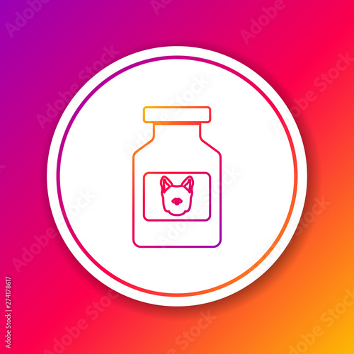 Color Dog medicine bottle line icon isolated on color background. Container with pills. Prescription medicine for animal. Circle white button. Vector Illustration