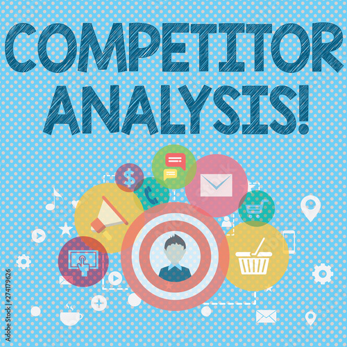 Word writing text Competitor Analysis. Business photo showcasing assessment of the strengths and weaknesses of rival firm photo of Digital Marketing Campaign Icons and Elements for Ecommerce