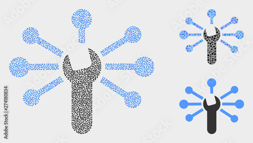 Dotted and mosaic wrench links icons. Vector icon of wrench links combined of random circle pixels. Other pictogram is combined from dots.