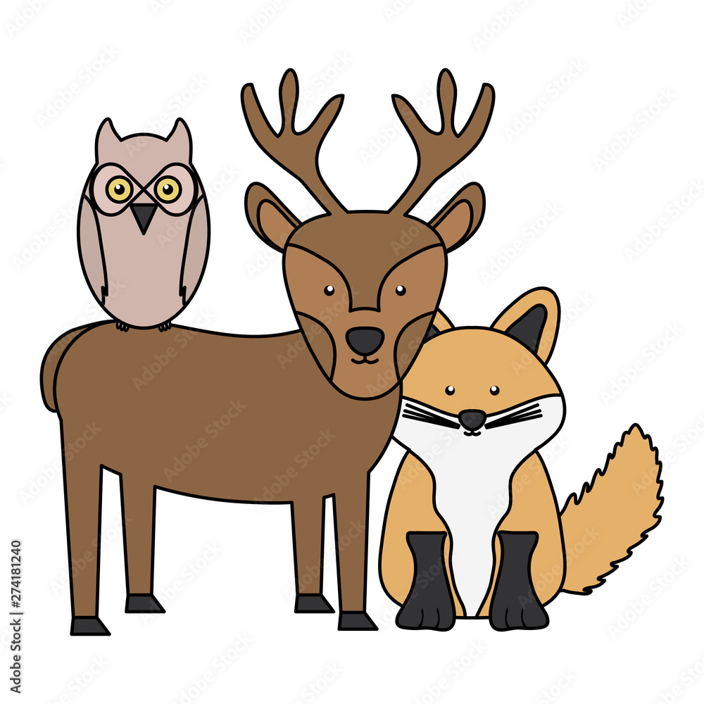 cute fox and reindeer with owl woodland characters cute fox and reindeer with owl woodland characters