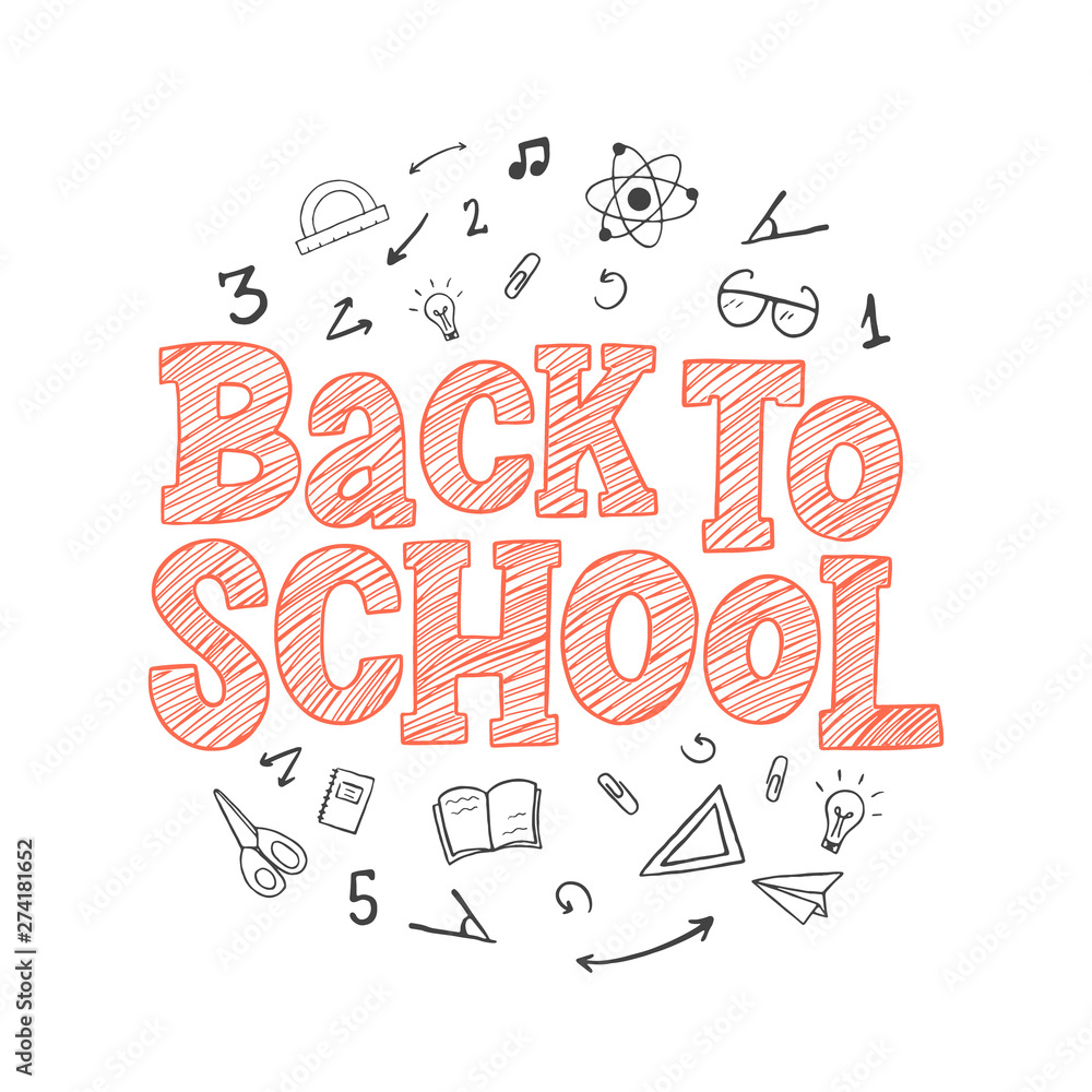 Back to school vector hand drawn sketch lettering inscription with decorative elements. Back to school vector hand drawn sketch lettering inscription with decorative elements.