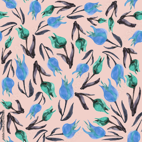 Seamless watercolor pattern with tulips 