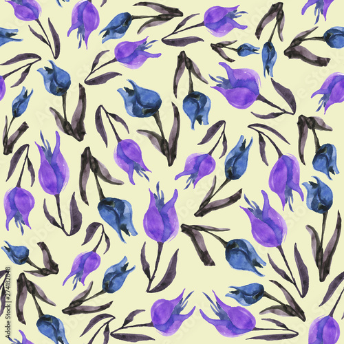 Seamless watercolor pattern with tulips 