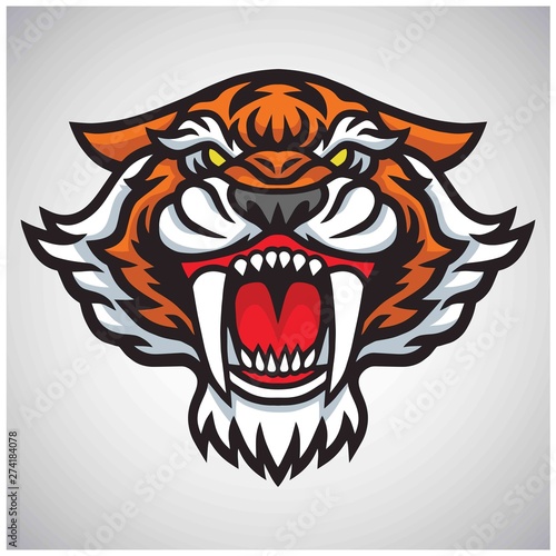 Tiger Saber Tooth Head Logo Vector Mascot Illustration 
