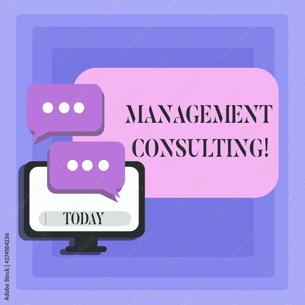 Handwriting text Management Consulting. Conceptual photo Advices on analysisaging and improving their businesses Blank Computer Monitor and Two Speech Balloon with Three Dots for Chat Icon Handwriting text Management Consulting. Conceptual photo Advices on analysisaging and improving their businesses Blank Computer Monitor and Two Speech Balloon with Three Dots for Chat Icon