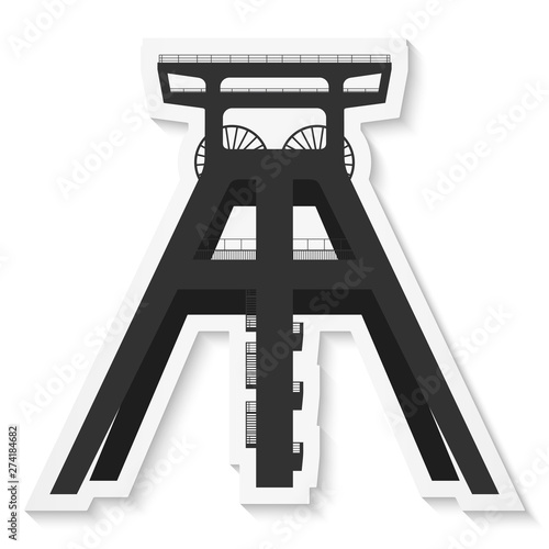 Vector detailed coal mine headframe sticker isolated on white background