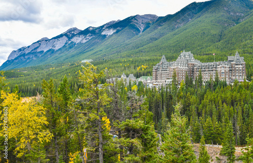 View of luxurious Banff Fairmont Springs Hotel is an historic landmark in Banff National Park, Alberta, Canada. photo