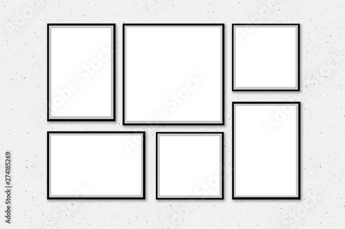 Empty frames on the wall, Photo frames template mock-up, 3D, Blank frames on white wall