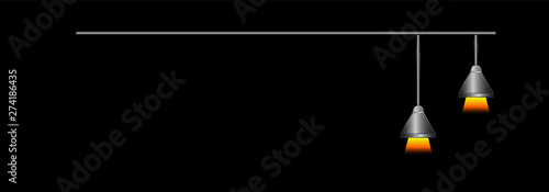 Lamp in loft style on the black background, creative design for banner, poster, flyer, postcard. Vector isolated illustration