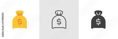 Dollar money bag icon. Line, glyph and filled outline colorful version, Money bag outline and filled vector sign. Savings symbol, logo illustration. Different style icons set. Vector graphics