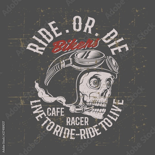 vintage grunge style skull wearing helmet retro with smoking hand drawing vector
