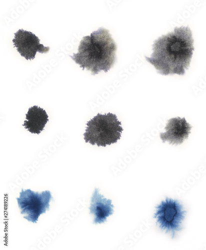 Set of Watercolor Blots on White Background.