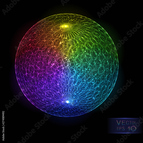 Bright Abstract Colorful Luminous Sphere on Dark Background.