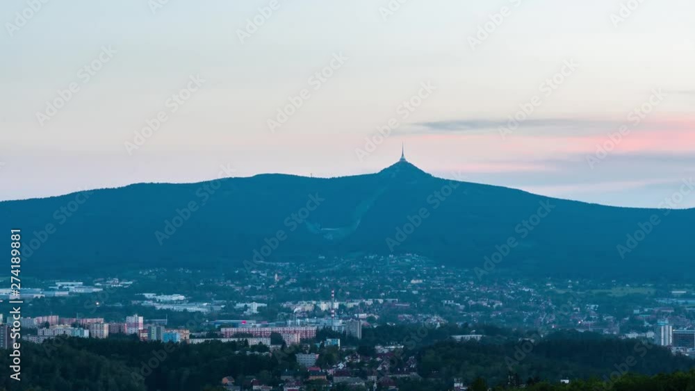 Timelapse of Liberec city with Jested in the evening, zoom view, Czech Republic Timelapse of Liberec city with Jested in the evening, zoom view, Czech Republic